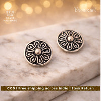 Silver Rangoli art Oxidised Stud