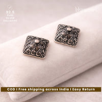 Silver Square Dome Oxidised Stud