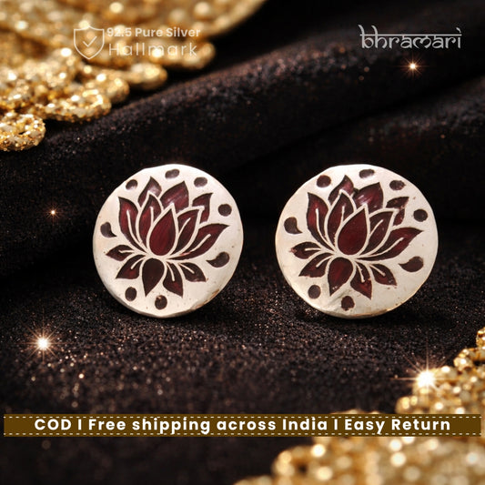 Silver Brown Lotus Meenakari Stud