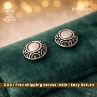Silver Floral Oxidised Stud