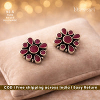 Silver SquareStud-FloralDesign-Ruby
