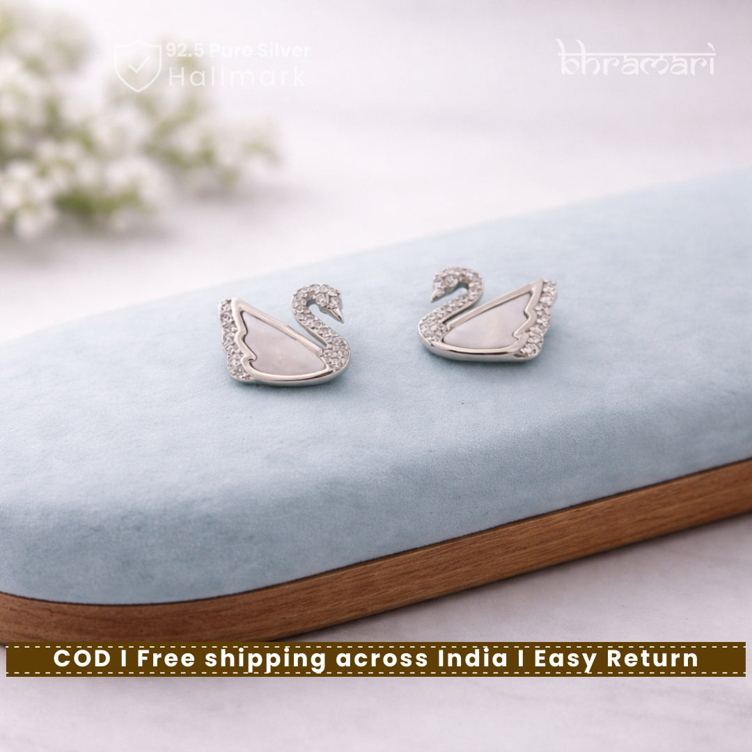 Silver mother-of-pearl Swan Stud