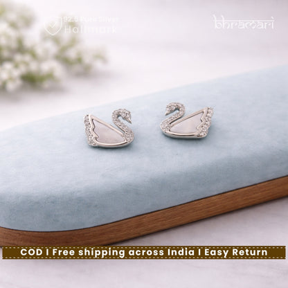 Silver mother-of-pearl Swan Stud