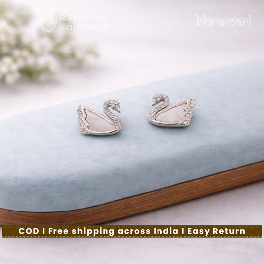 Silver mother-of-pearl Swan Stud