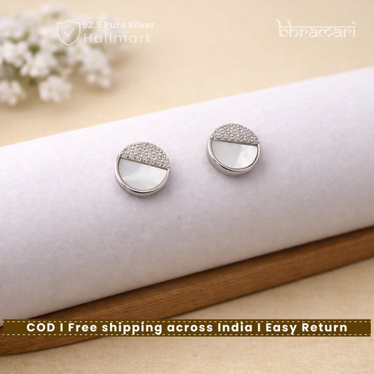 Silver mother-of-pearl Semi Circle Stud