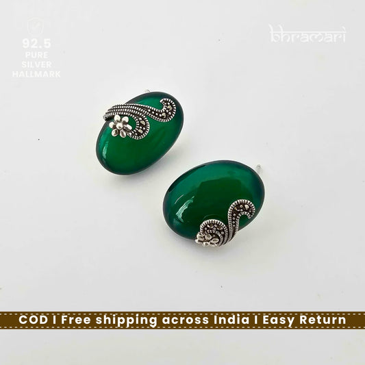 Silver SwissMarka Green Oval Stud