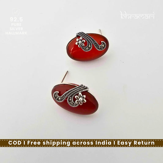 Silver SwissMarka Red Oval Stud