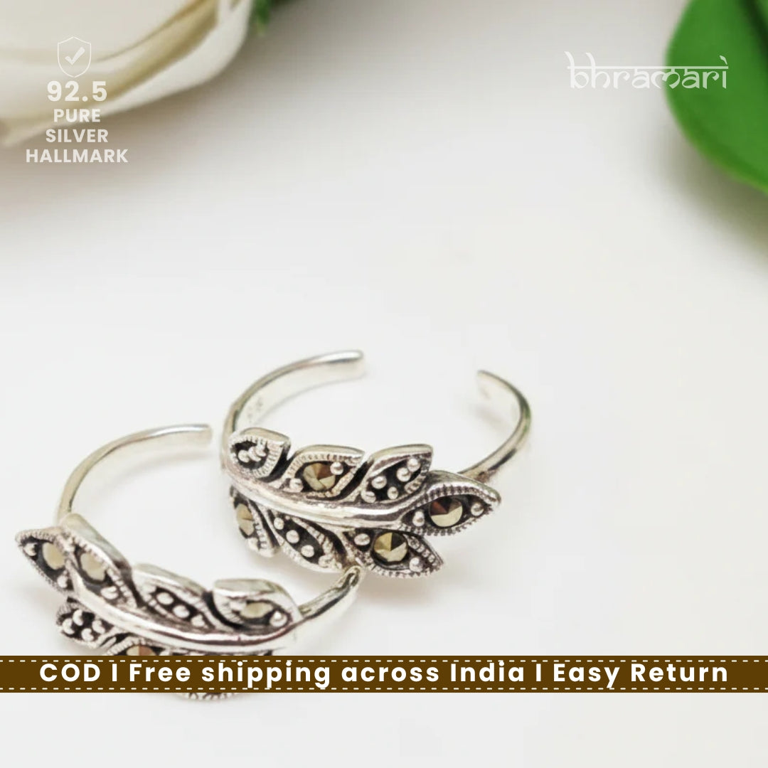 Swiss Marcasite Toe Ring-7 Leaf- pair