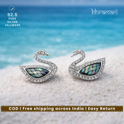 Silver Abalone Swan Stud