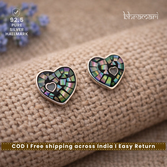Silver Abalone Heart Stud