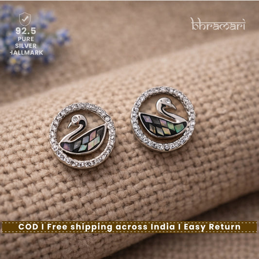Silver Abalone SwanInCircle Stud