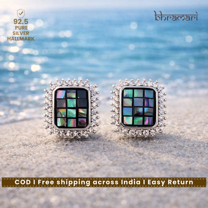 Silver Abalone Square Stud