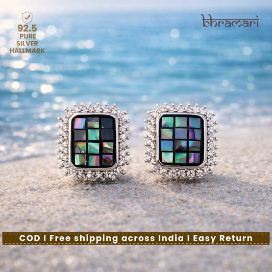 Silver Abalone Square Stud