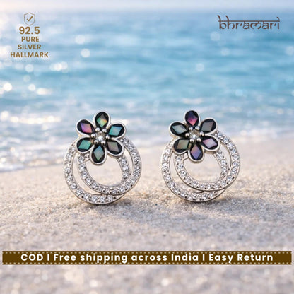 Silver Abalone DoubleRing Flower Stud