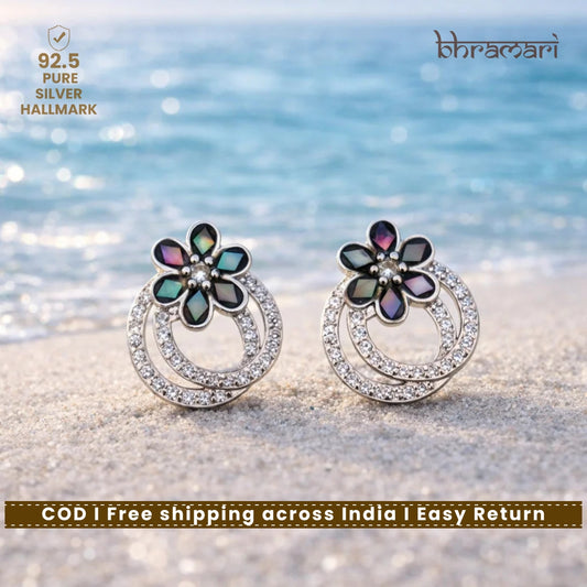 Silver Abalone DoubleRing Flower Stud