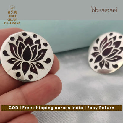 Silver Brown Lotus Meenakari Stud