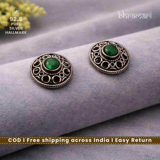 Silver Emerald-InCircle Stud