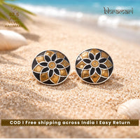 Silver Yellow Black Meenakari Stud