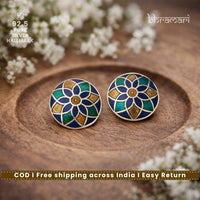Silver Yellow Blue Green Meenakari Stud