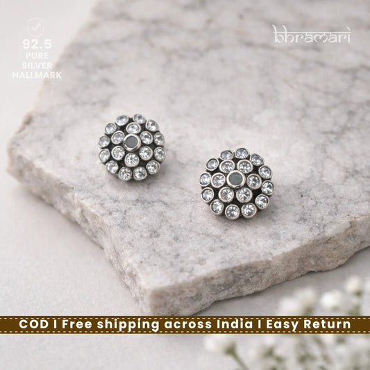 Silver Cutstone Zinnias Flower Stud