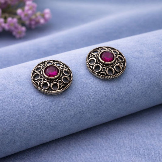 Silver Ruby-InCircle Stud