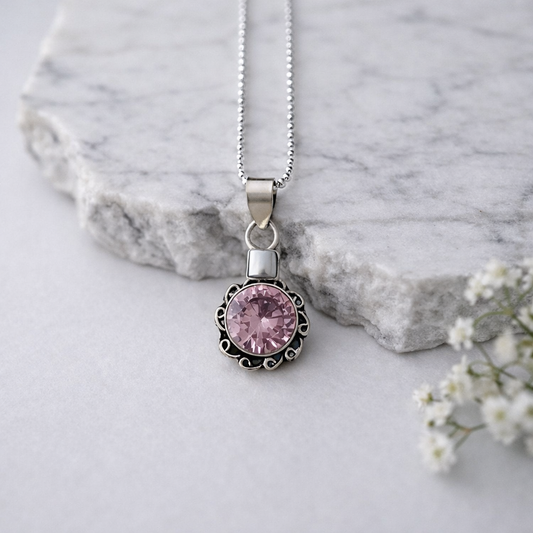 Silver Pink Tourmaline Stone Pendant