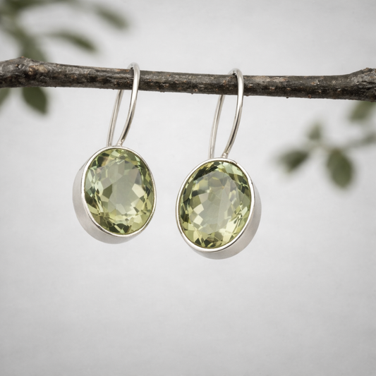 Silver natural Peridot gem Hooks