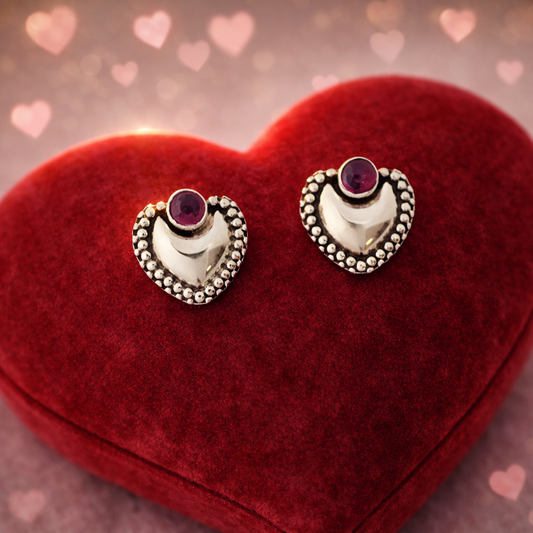 Silver HeartStud-Ruby