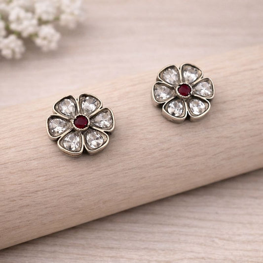 Silver Cutstone Ruby Center Stud
