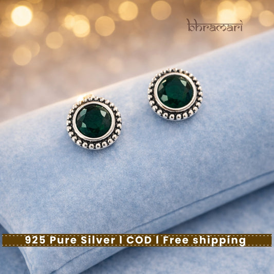 Silver Emerald Round Stud