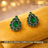Silver CutStone-TearDrop-Green