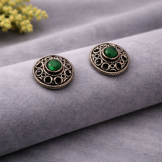Silver Emerald-InCircle Stud